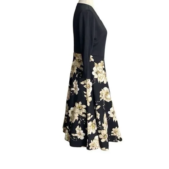 Rephyllis Women’s 1/2 Sleeve Keyhole Floral Midi Dress Black Neutral Size L - Picture 4 of 9